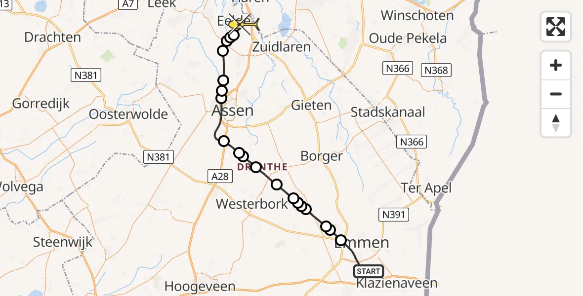 Routekaart van de vlucht: Lifeliner 4 naar Groningen Airport Eelde