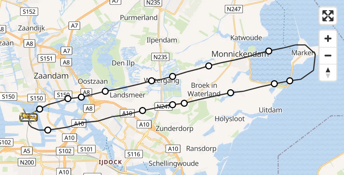 Vluchtroute Traumahelikopter Amsterdam Heliport - Amsterdam Heliport, 28 juli 2023, 22:00