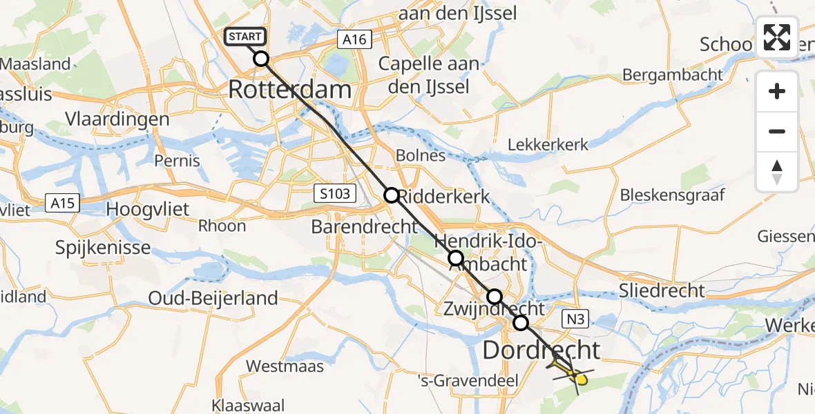 Routekaart van de vlucht: Lifeliner 2 naar Dordrecht