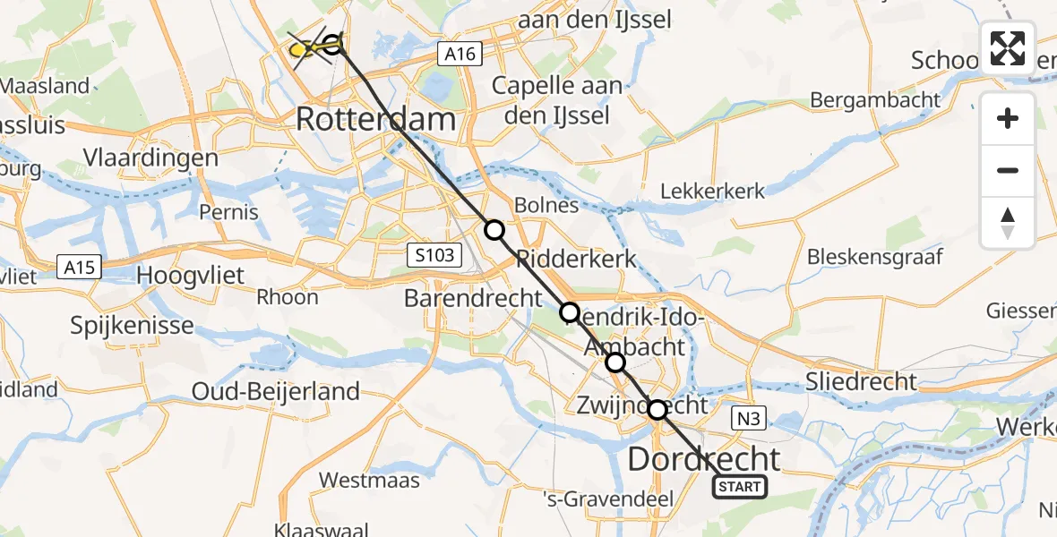 Routekaart van de vlucht: Lifeliner 2 naar Rotterdam The Hague Airport