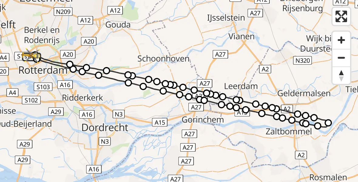 Vluchtroute Traumahelikopter Rotterdam The Hague Airport - Rotterdam The Hague Airport, 29 juli 2023, 08:09
