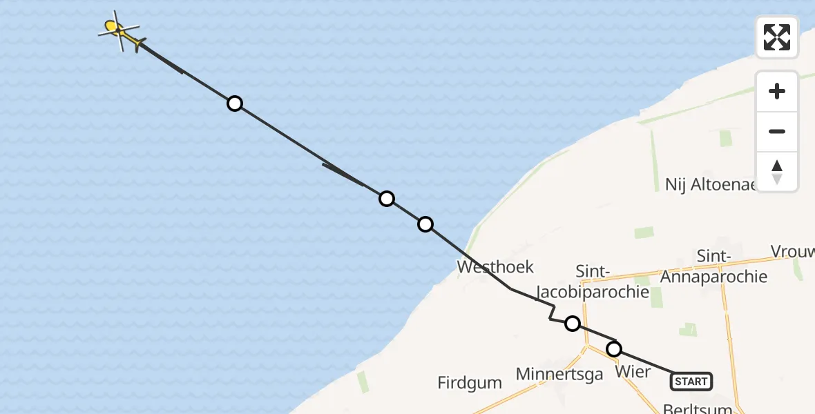 Routekaart van de vlucht: Ambulanceheli naar Oosterend