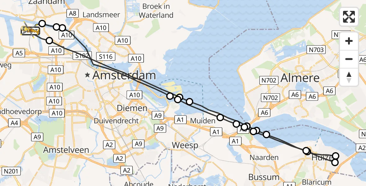 Vluchtroute Traumahelikopter Amsterdam Heliport - Amsterdam Heliport, 29 juli 2023, 08:54