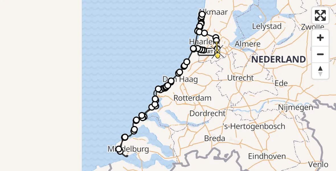 Routekaart van de vlucht: Politieheli naar Badhoevedorp