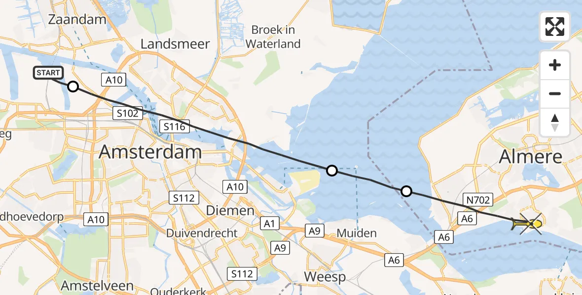 Routekaart van de vlucht: Lifeliner 1 naar Almere