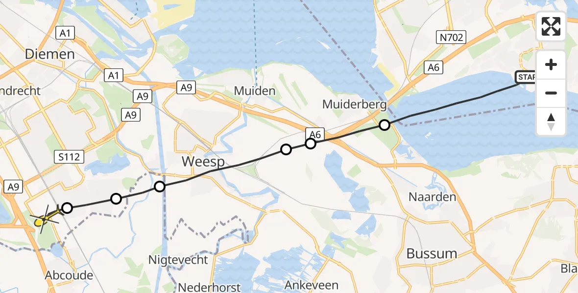 Routekaart van de vlucht: Lifeliner 1 naar Academisch Medisch Centrum (AMC)