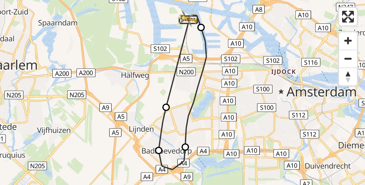 Vluchtroute Traumahelikopter Amsterdam Heliport - Amsterdam Heliport, 29 juli 2023, 12:58