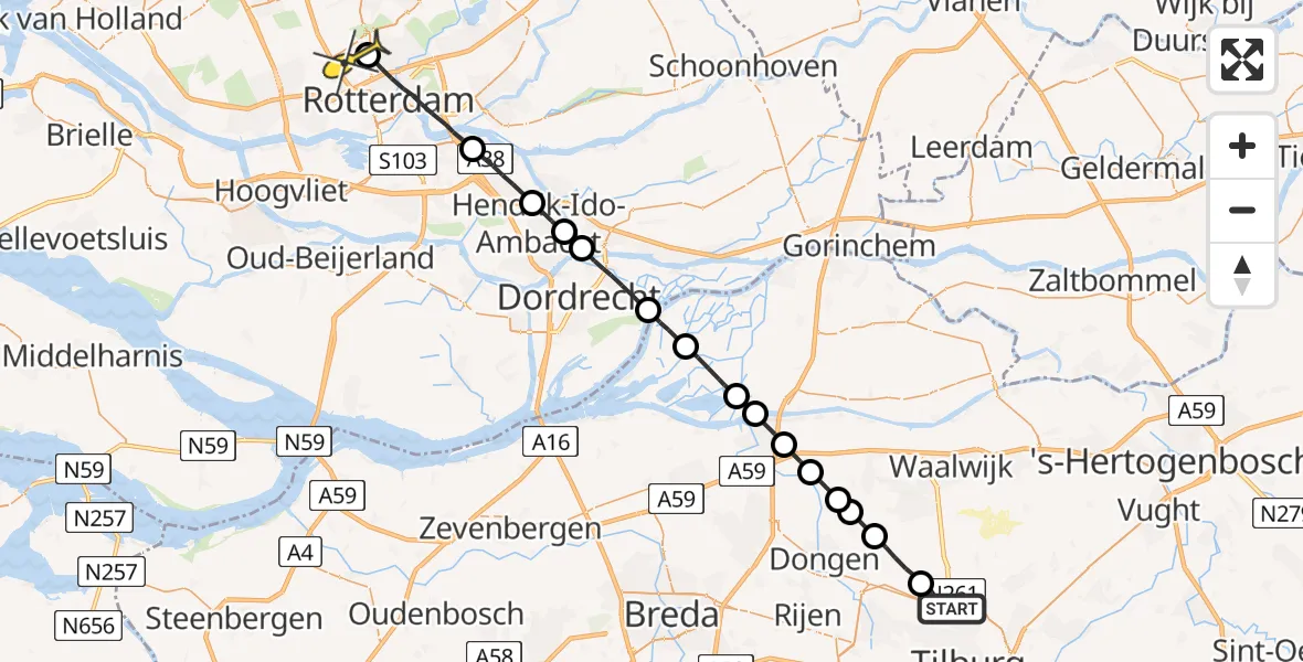 Routekaart van de vlucht: Lifeliner 2 naar Rotterdam The Hague Airport