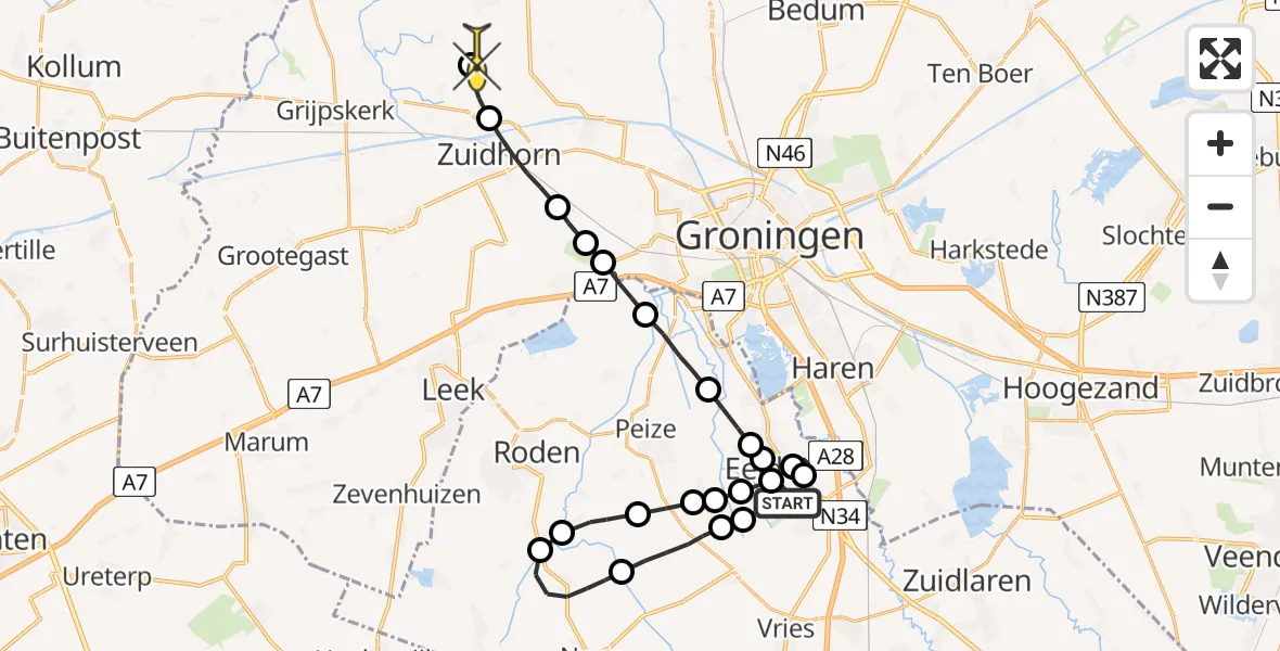 Routekaart van de vlucht: Lifeliner 4 naar Oldehove