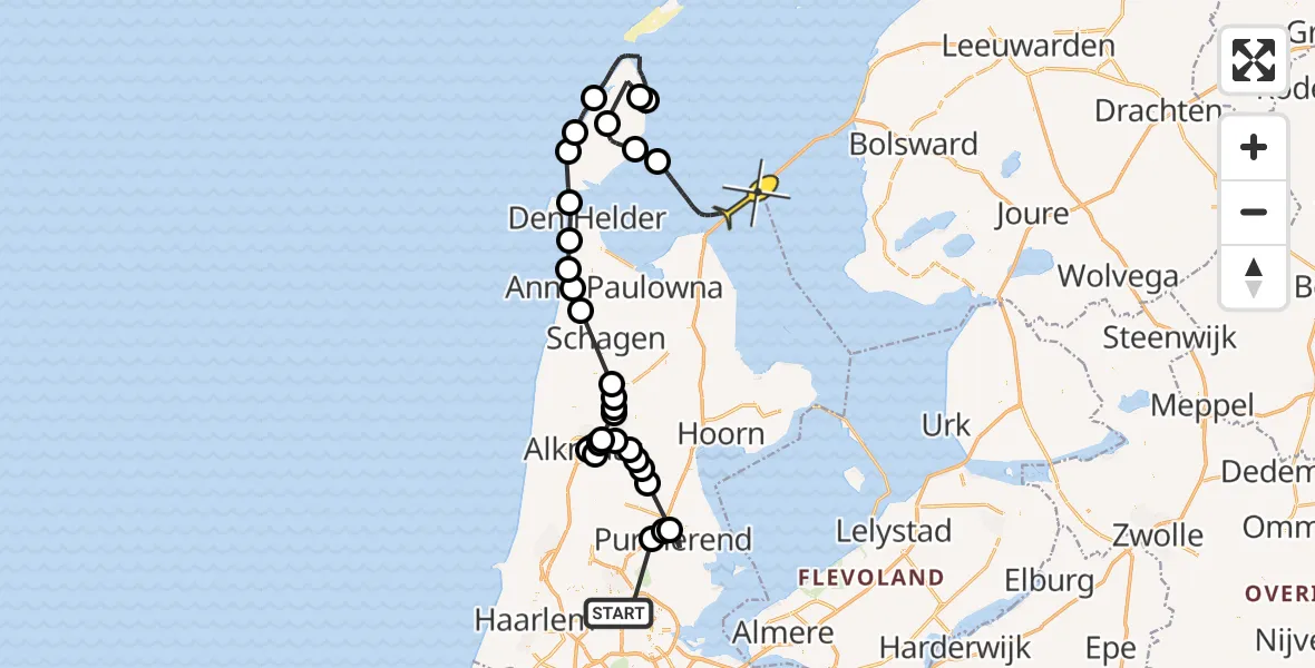 Routekaart van de vlucht: Politieheli naar Den Oever