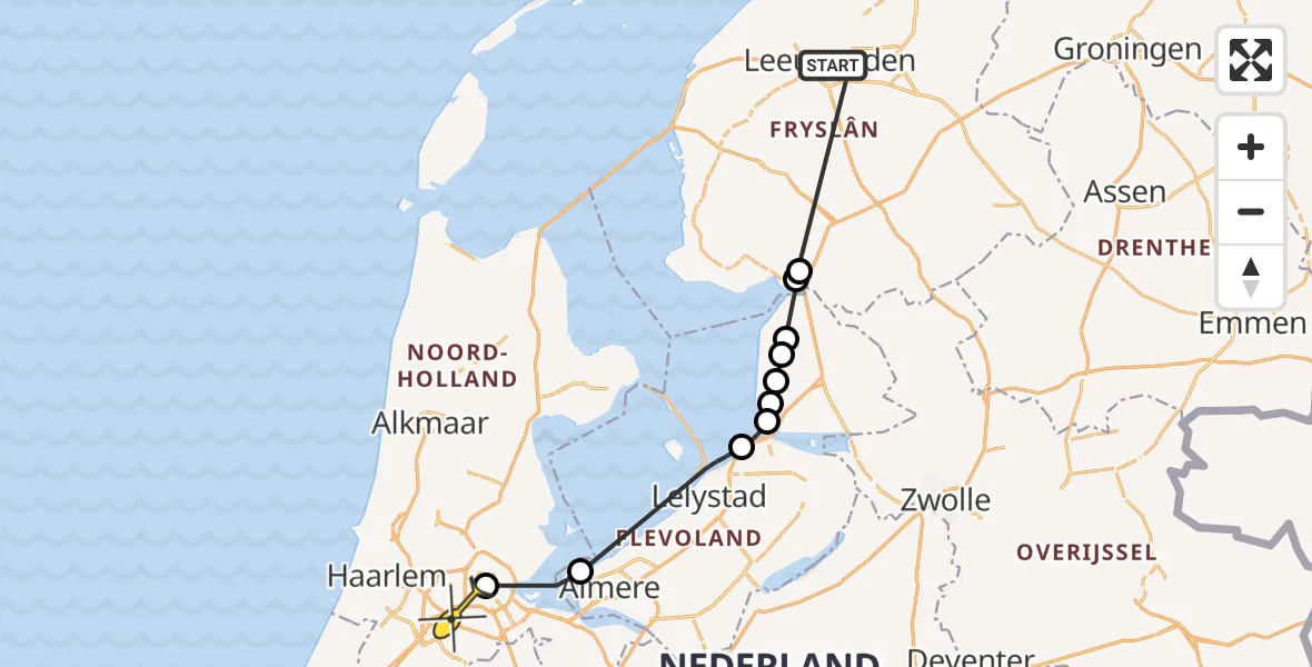 Routekaart van de vlucht: Politieheli naar Amsterdam