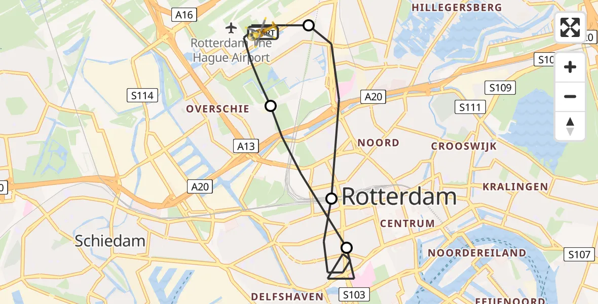 Vluchtroute Traumahelikopter Rotterdam The Hague Airport - Rotterdam The Hague Airport, 29 juli 2023, 16:11
