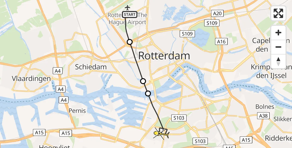 Routekaart van de vlucht: Lifeliner 2 naar Rotterdam