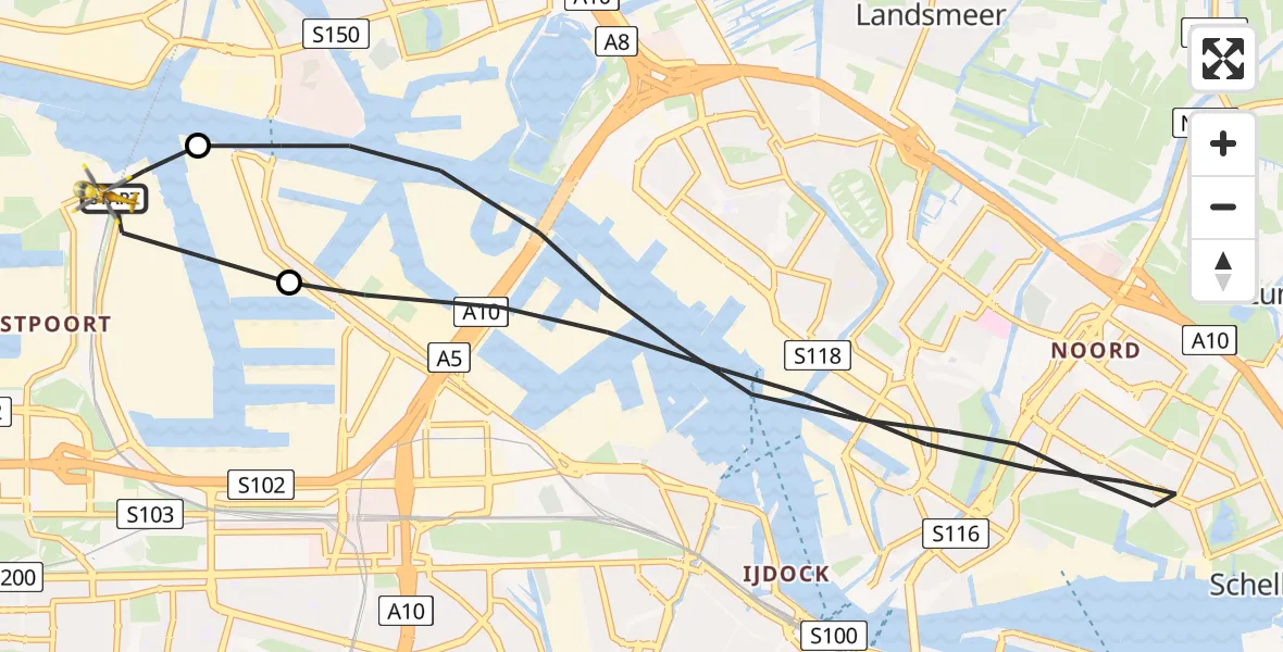 Vluchtroute Traumahelikopter Amsterdam Heliport - Amsterdam Heliport, 29 juli 2023, 16:24