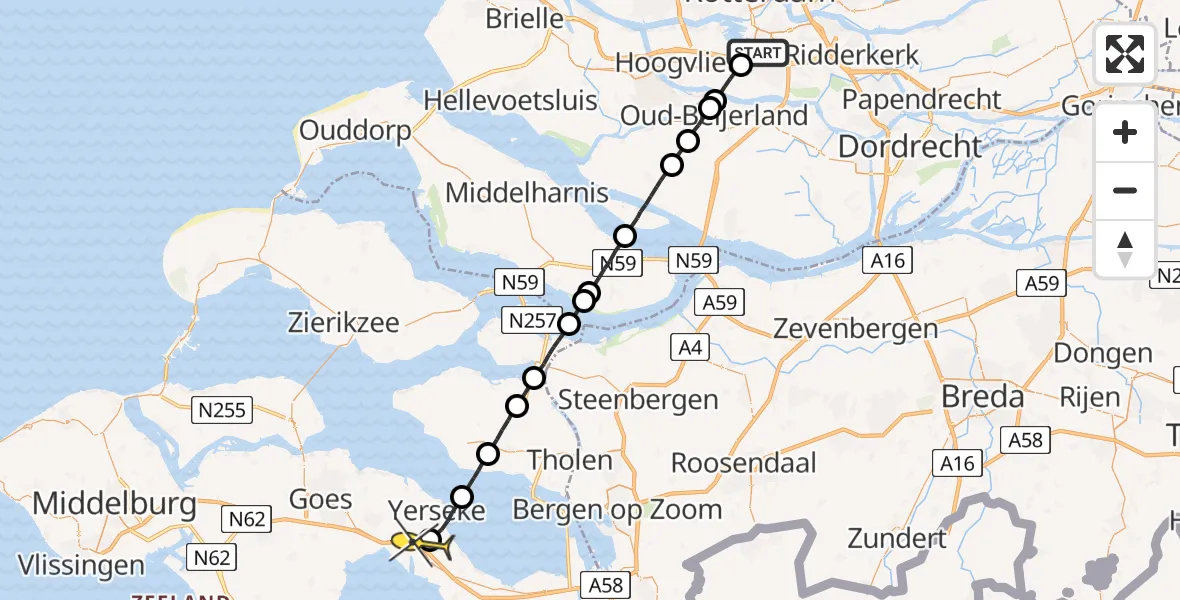 Routekaart van de vlucht: Lifeliner 2 naar Kruiningen