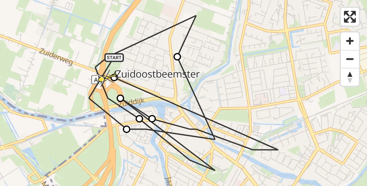 Routekaart van de vlucht: Politieheli naar Zuidoostbeemster