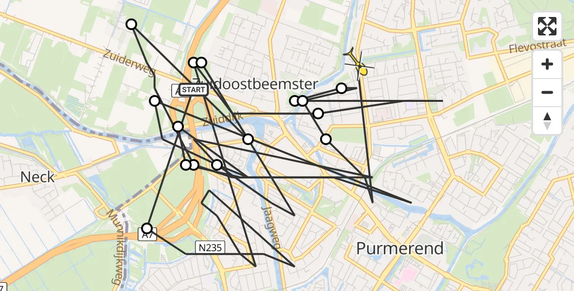 Routekaart van de vlucht: Politieheli naar Purmerend