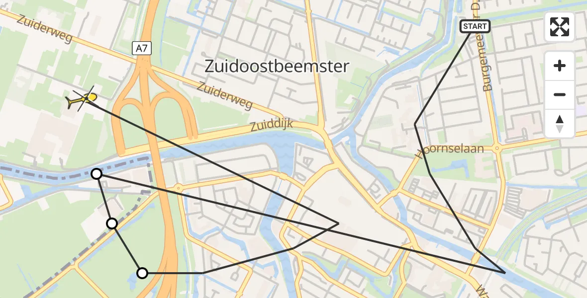 Routekaart van de vlucht: Politieheli naar Zuidoostbeemster