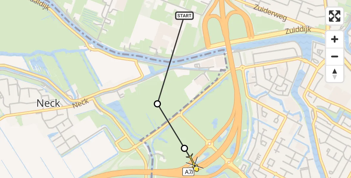 Routekaart van de vlucht: Politiehelikopter naar Purmerend