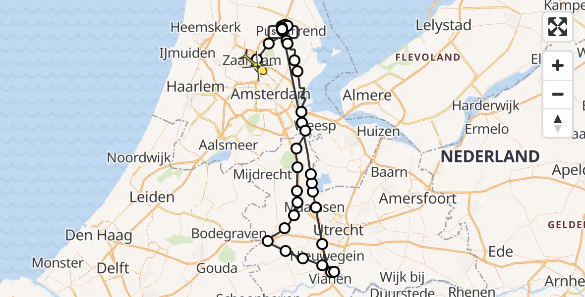 Routekaart van de vlucht: Politieheli naar Zaandam