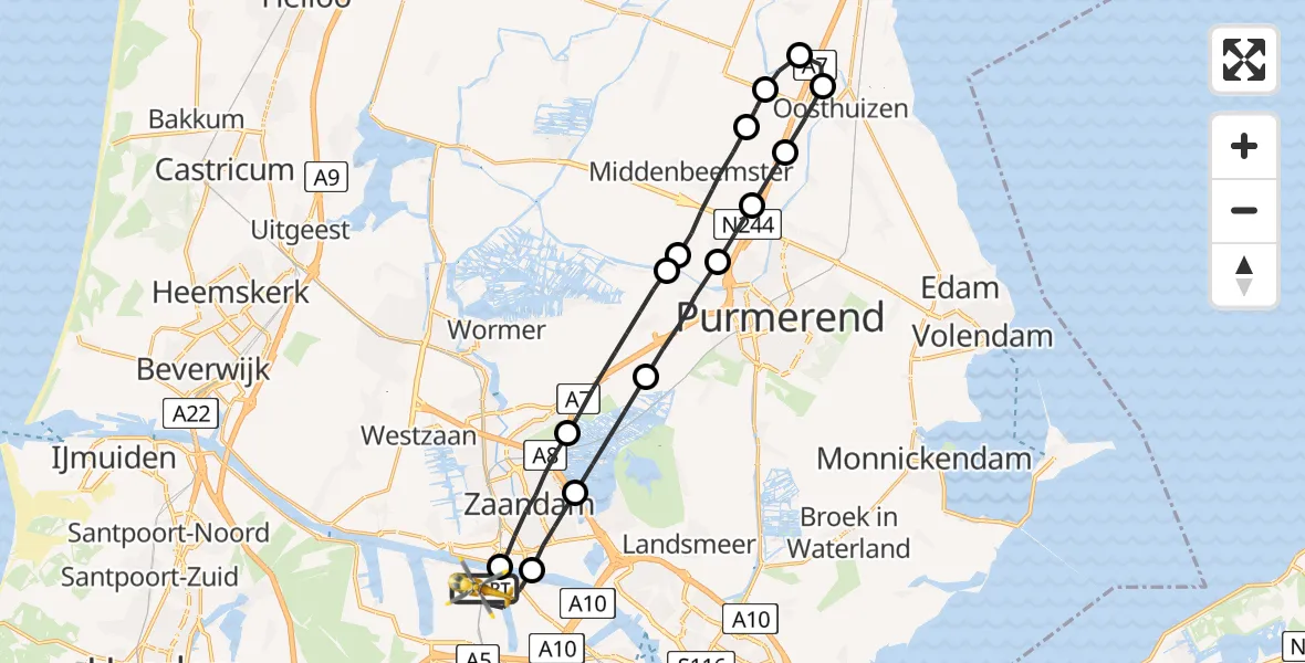 Vluchtroute Traumahelikopter Amsterdam Heliport - Amsterdam Heliport, 29 juli 2023, 23:48