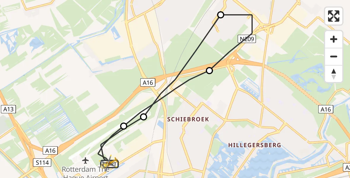 Vluchtroute Traumahelikopter Rotterdam The Hague Airport - Rotterdam The Hague Airport, 30 juli 2023, 00:05
