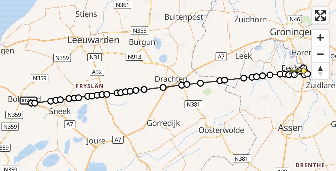 Routekaart van de vlucht: Lifeliner 4 naar Groningen Airport Eelde