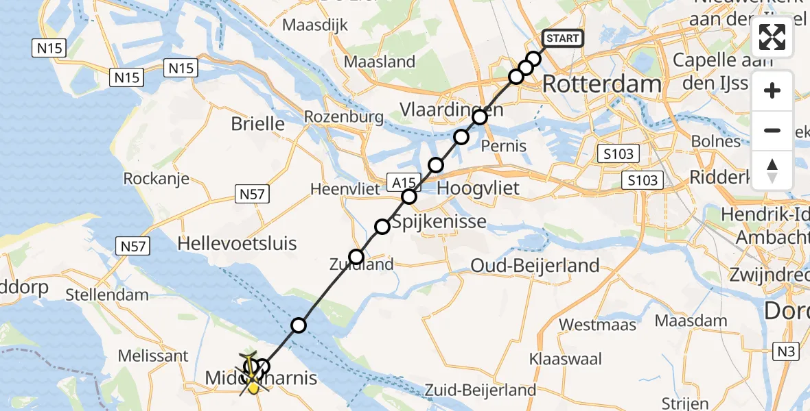 Routekaart van de vlucht: Lifeliner 2 naar Middelharnis