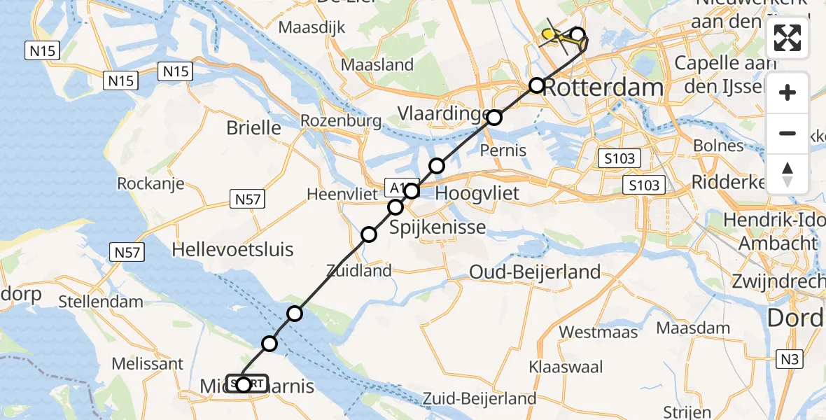 Routekaart van de vlucht: Lifeliner 2 naar Rotterdam The Hague Airport