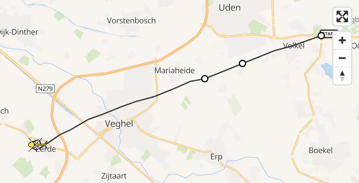 Routekaart van de vlucht: Lifeliner 3 naar Veghel