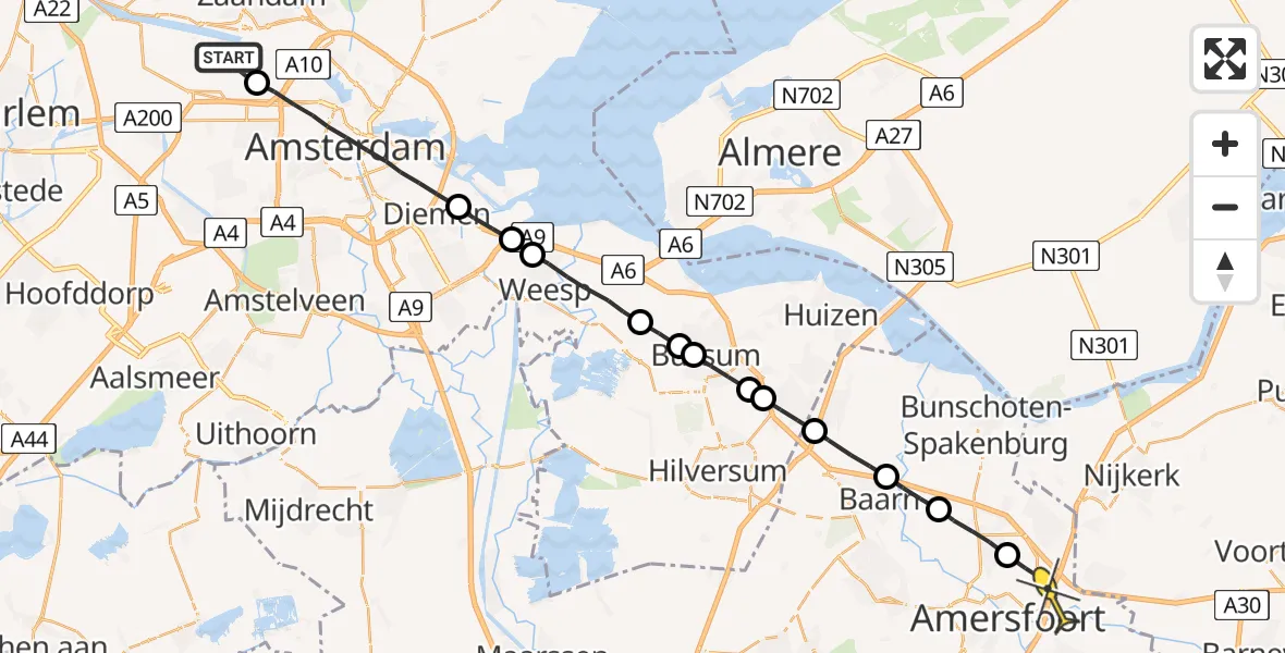 Routekaart van de vlucht: Lifeliner 1 naar Amersfoort