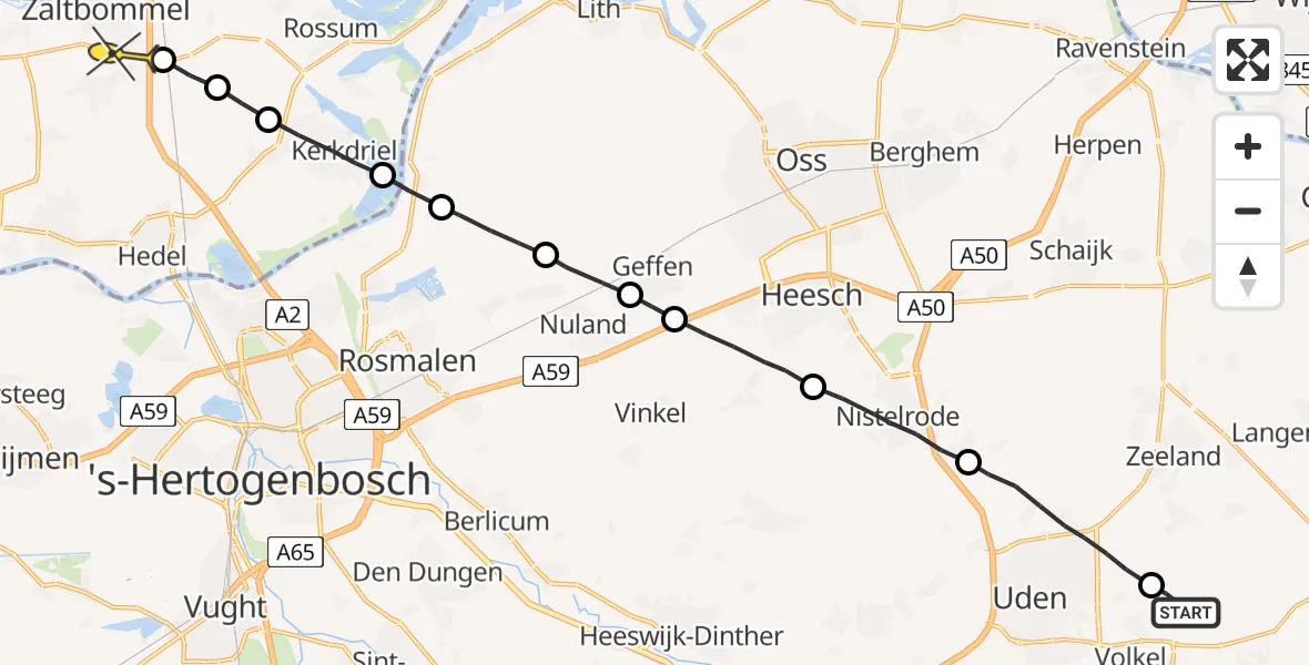 Routekaart van de vlucht: Lifeliner 3 naar Zaltbommel