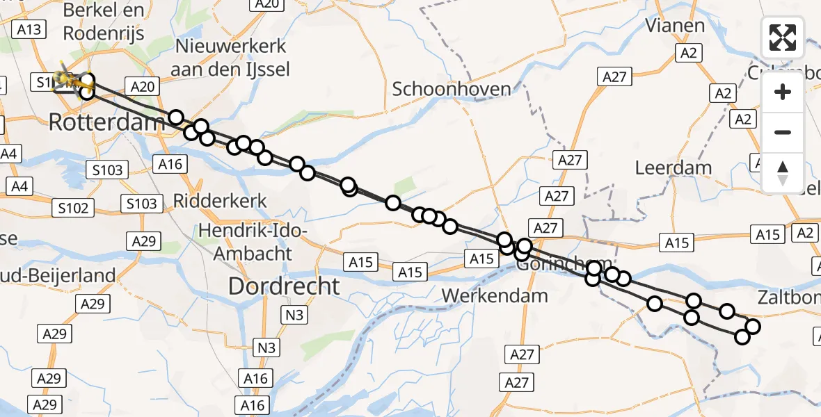 Vluchtroute Traumahelikopter Rotterdam The Hague Airport - Rotterdam The Hague Airport, 30 juli 2023, 10:24
