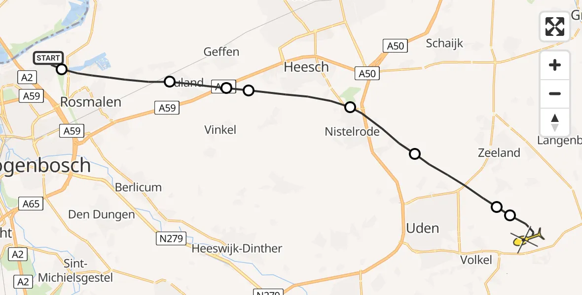 Routekaart van de vlucht: Lifeliner 3 naar Vliegbasis Volkel