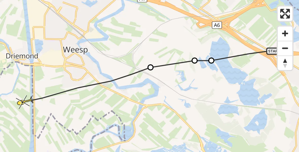 Routekaart van de vlucht: Politiehelikopter naar Abcoude