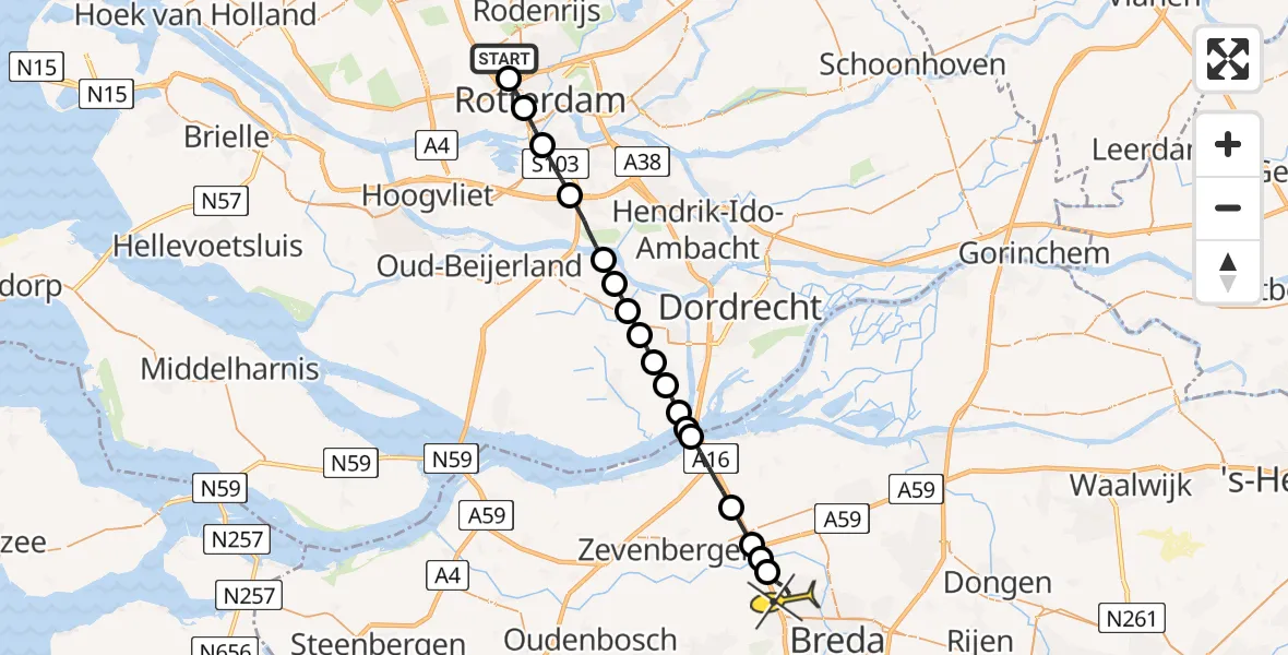 Routekaart van de vlucht: Lifeliner 2 naar Breda