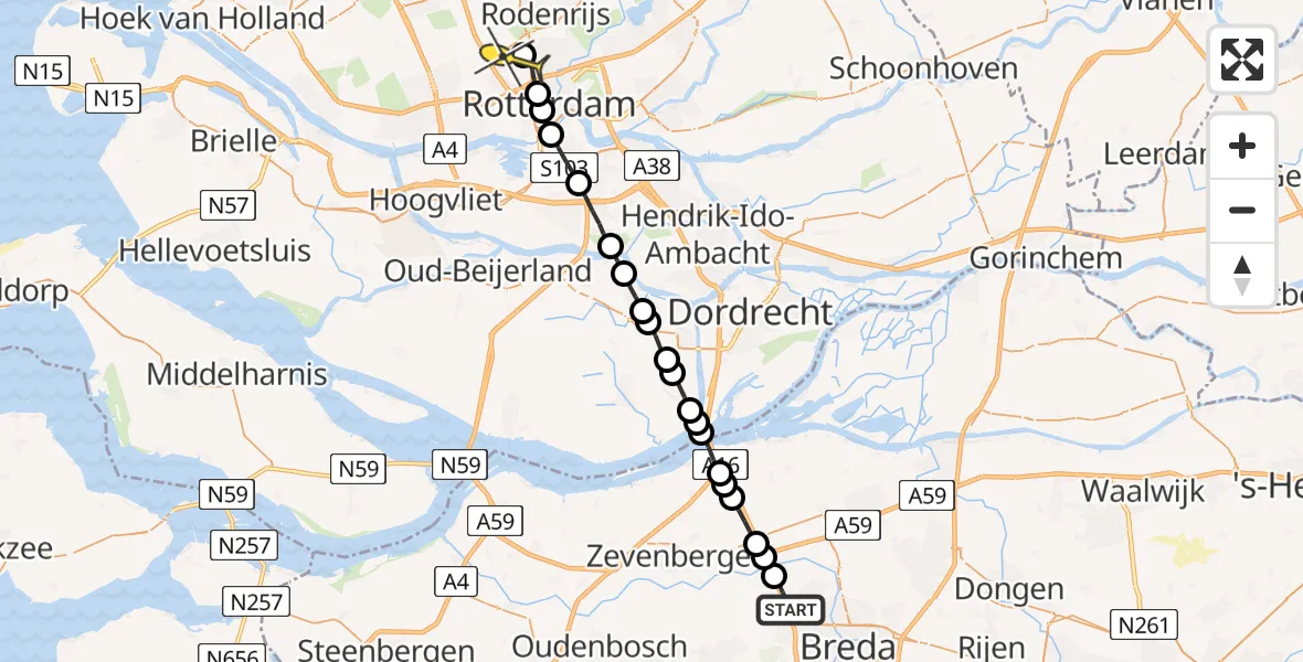 Routekaart van de vlucht: Lifeliner 2 naar Rotterdam The Hague Airport