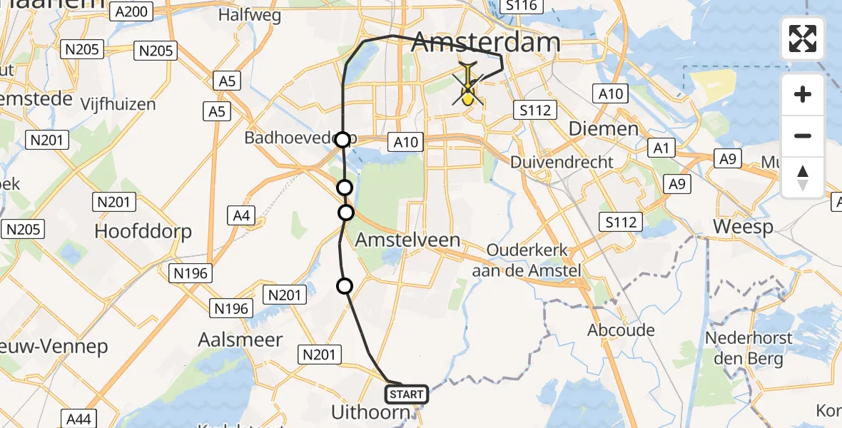 Routekaart van de vlucht: Lifeliner 1 naar Amsterdam