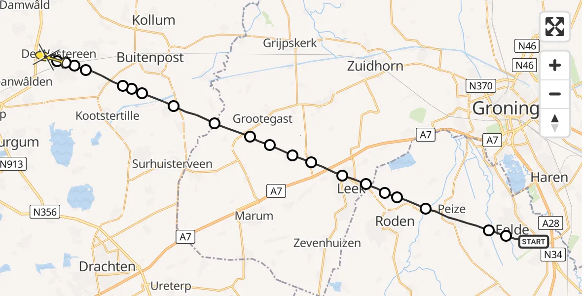 Routekaart van de vlucht: Lifeliner 4 naar De Westereen