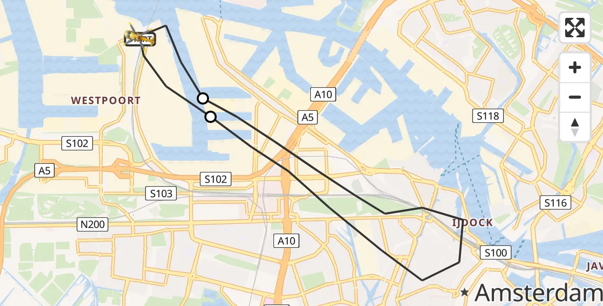 Vluchtroute Traumahelikopter Amsterdam Heliport - Amsterdam Heliport, 30 juli 2023, 15:32