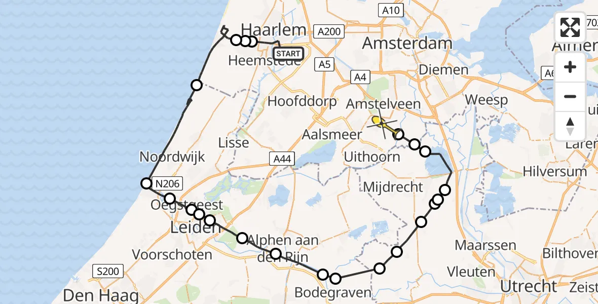 Routekaart van de vlucht: Politieheli naar Amstelveen