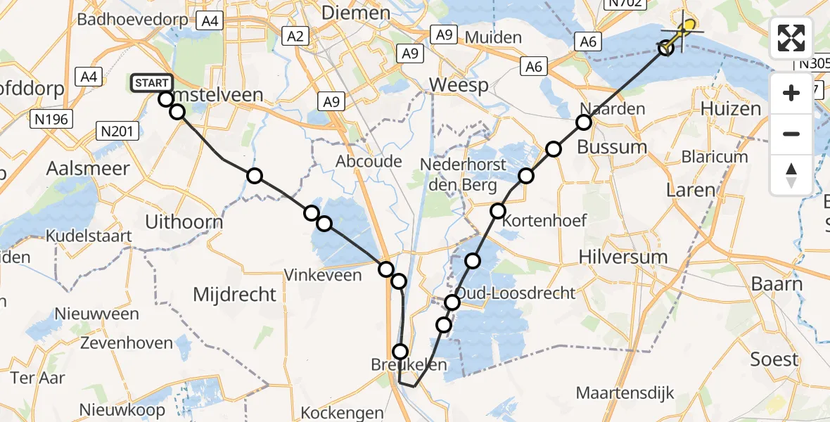 Routekaart van de vlucht: Politieheli naar Almere