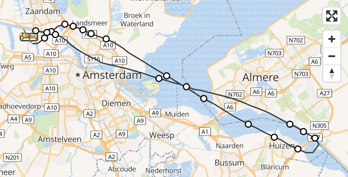 Vluchtroute Traumahelikopter Amsterdam Heliport - Amsterdam Heliport, 30 juli 2023, 17:23