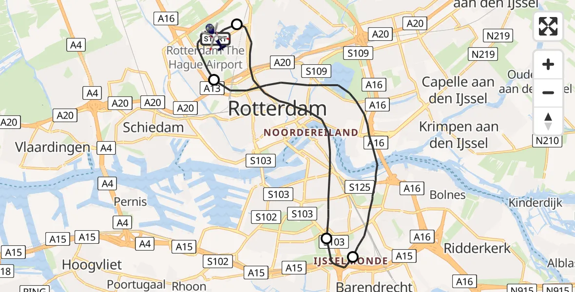 Vluchtroute Politiehelikopter Rotterdam The Hague Airport - Rotterdam The Hague Airport, 30 juli 2023, 17:42