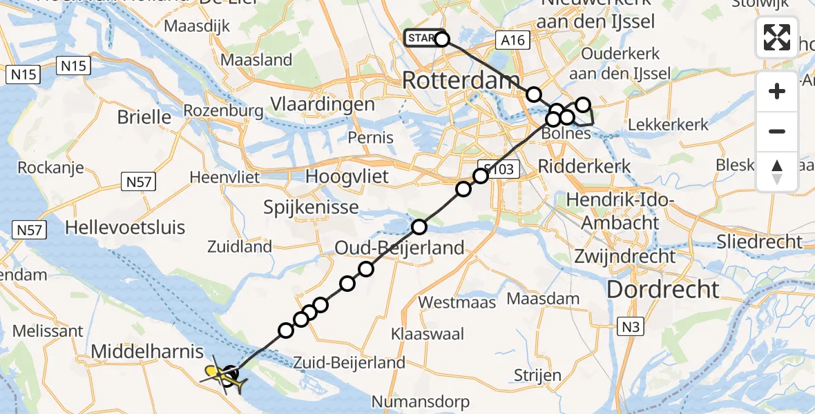 Routekaart van de vlucht: Lifeliner 2 naar Stad aan 't Haringvliet