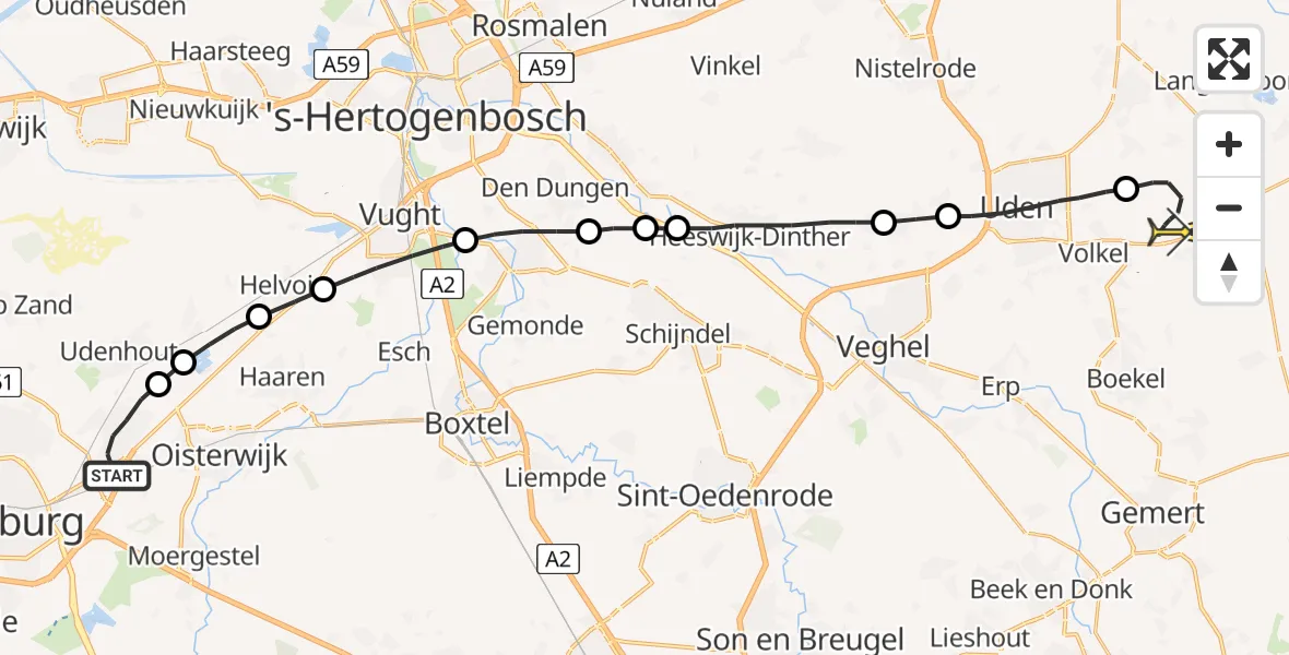 Routekaart van de vlucht: Lifeliner 3 naar Vliegbasis Volkel