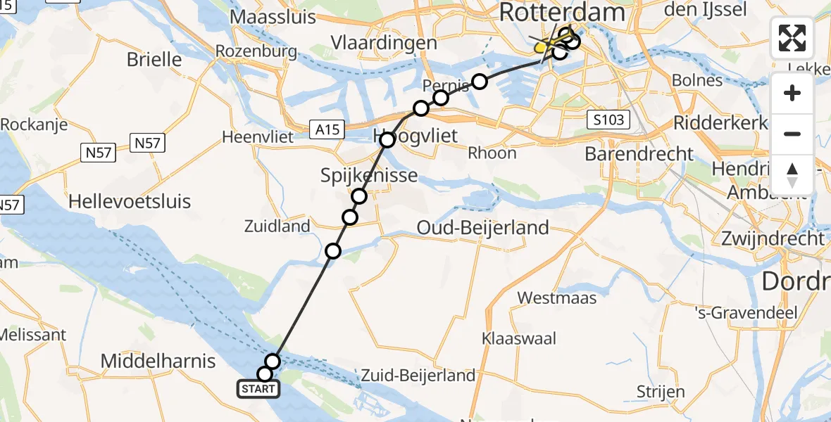 Routekaart van de vlucht: Lifeliner 2 naar Erasmus MC