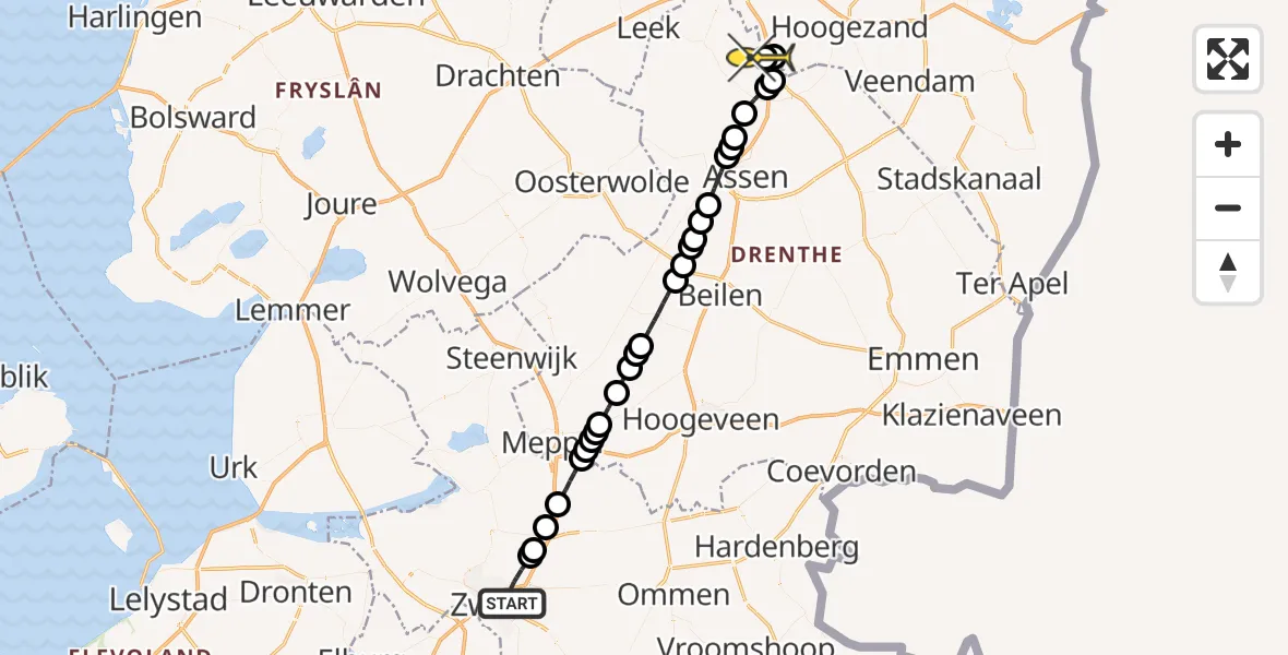 Routekaart van de vlucht: Lifeliner 4 naar Groningen Airport Eelde