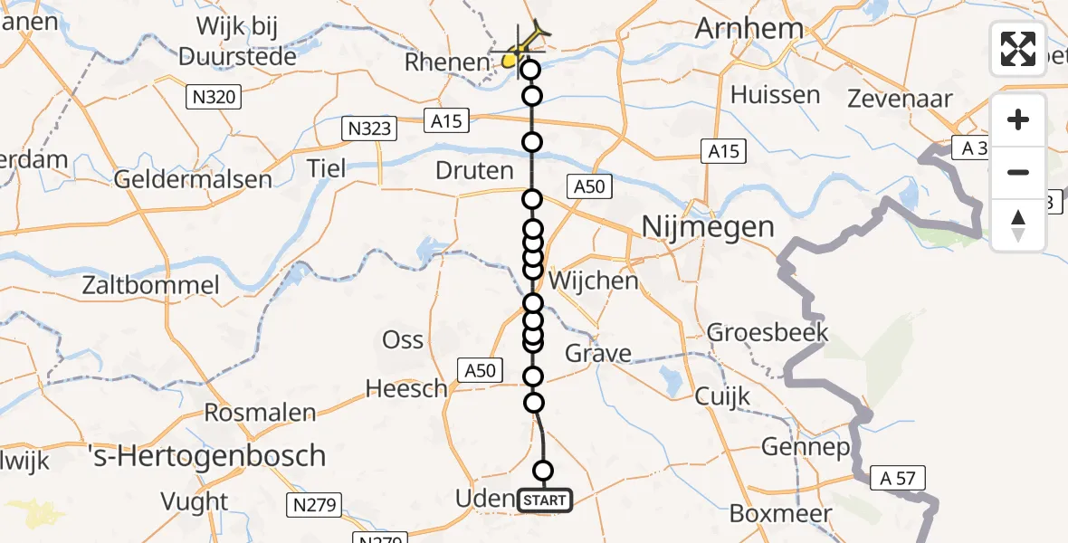 Routekaart van de vlucht: Lifeliner 3 naar Wageningen