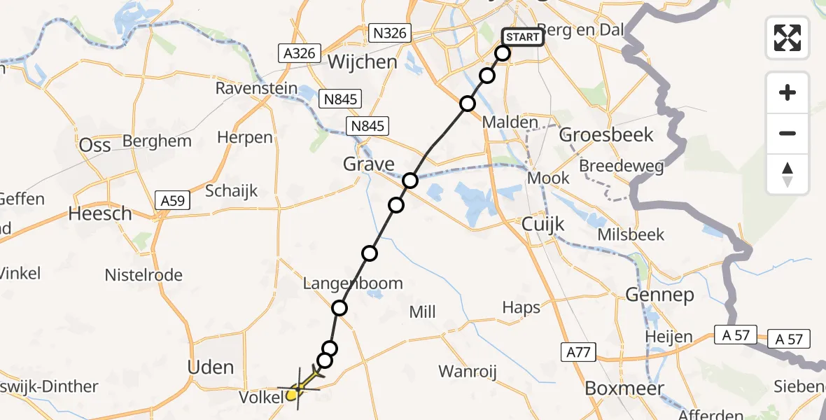 Routekaart van de vlucht: Lifeliner 3 naar Vliegbasis Volkel